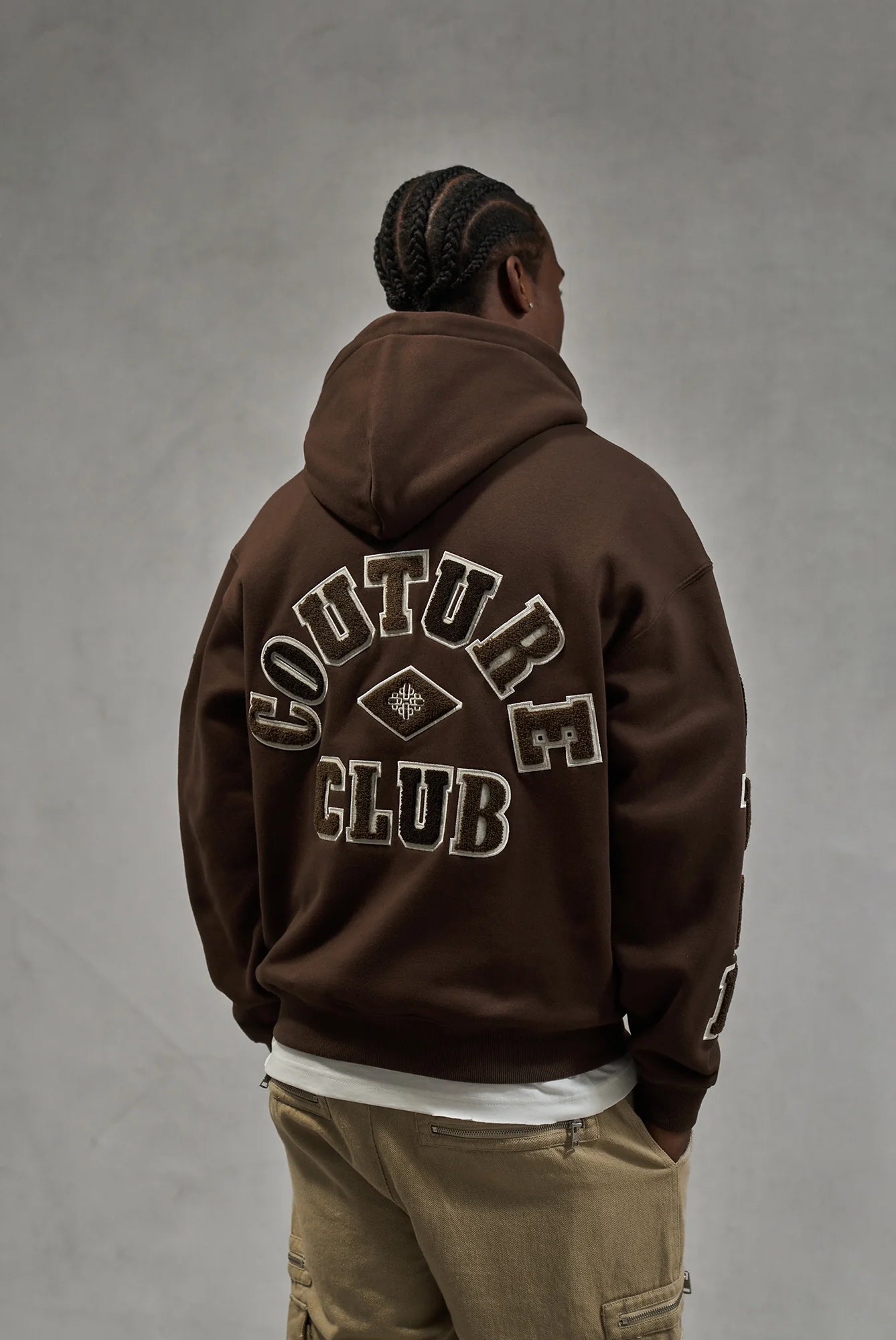 Couture Club - Multibadge Chenille Hoodie | Brown