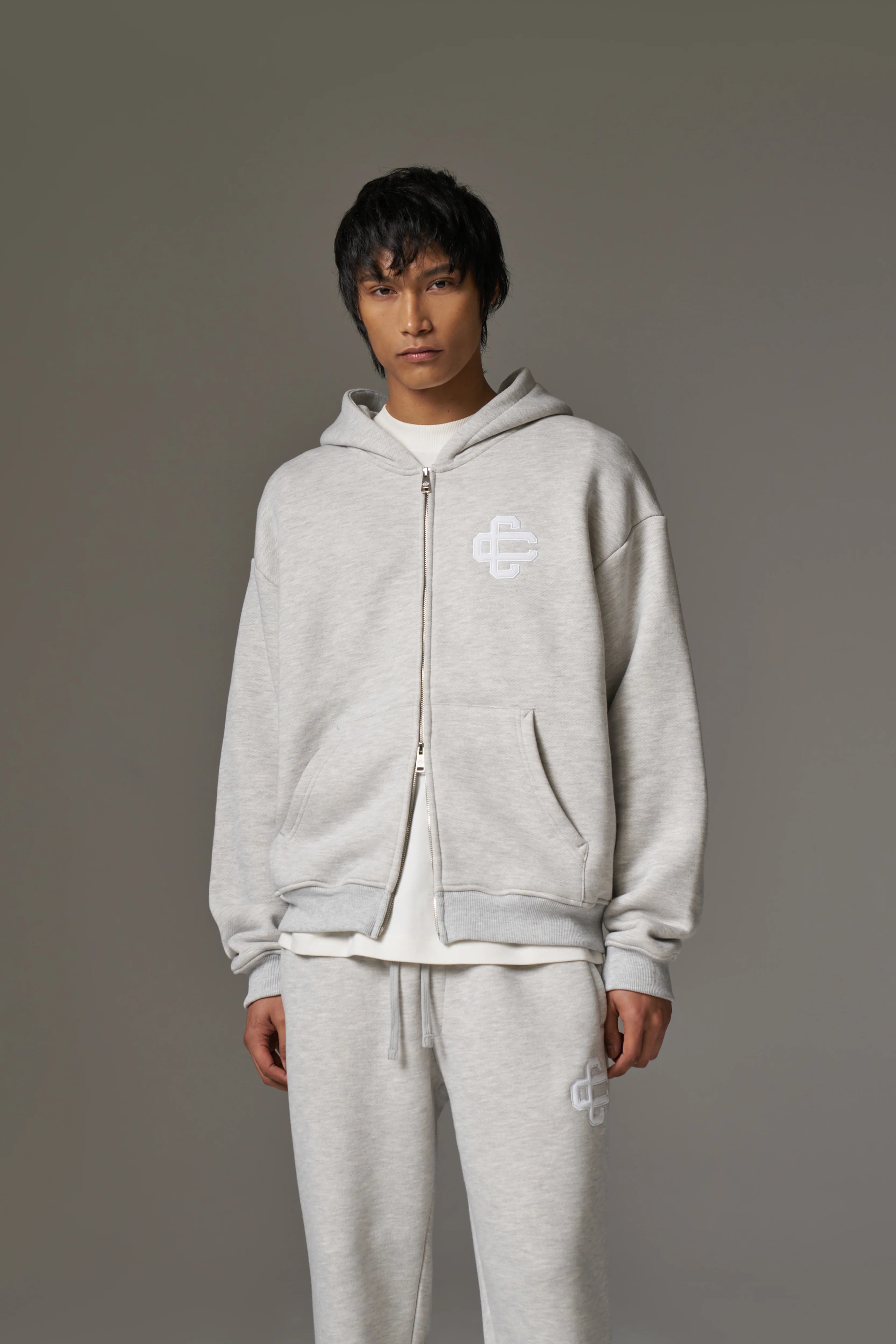 Couture Club - Heavyweight Emblem Zip Hoodie | Grey Marl