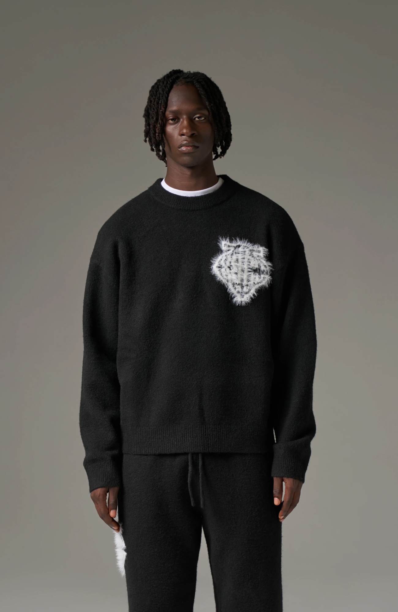 Couture Club - Monogram Fluffy Knit Crew | Black