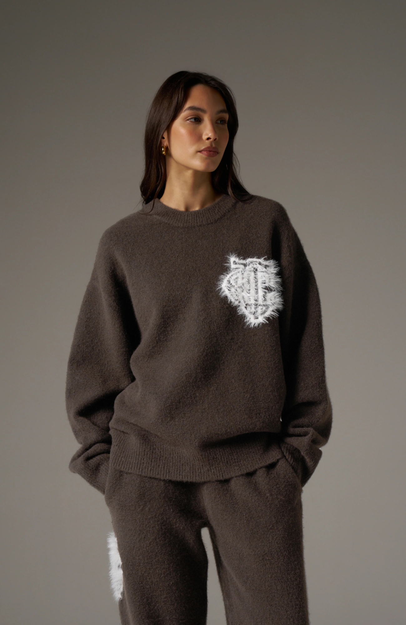 Couture Club - Monogram Fluffy Knit Crew | Brown
