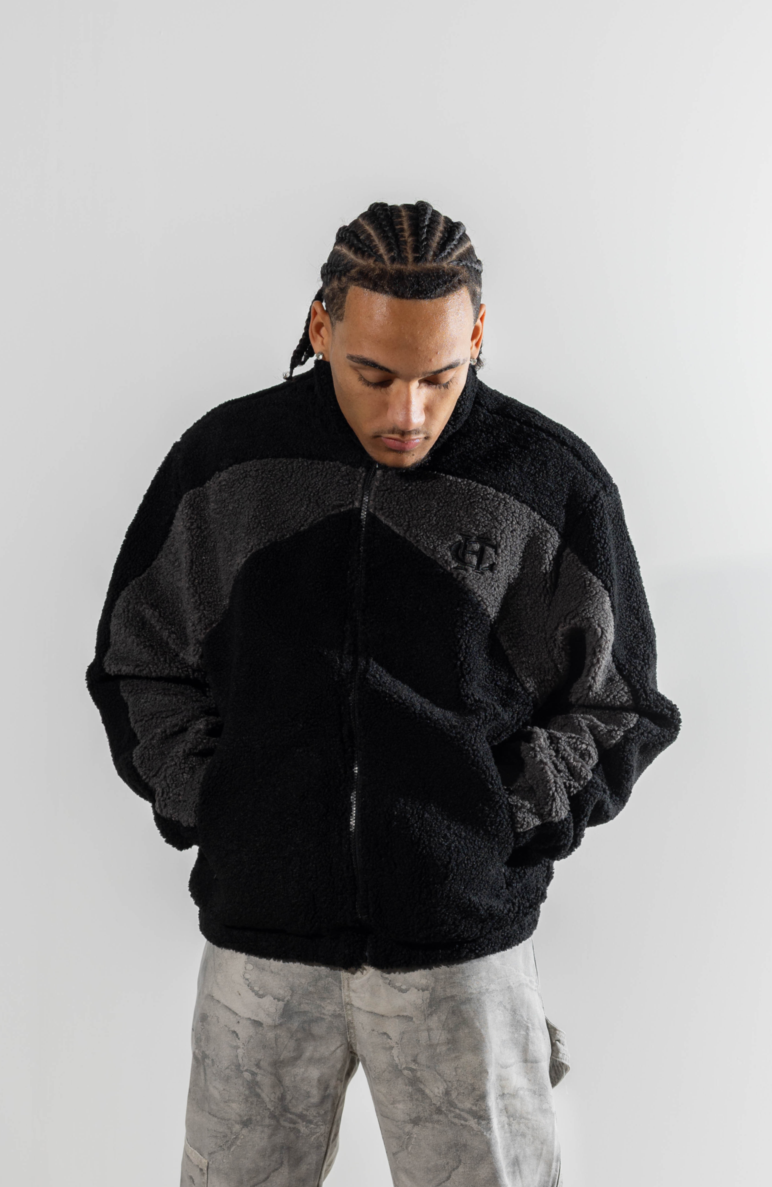 Culture Heritage - Panelled Fleece Jacket | Black Grey