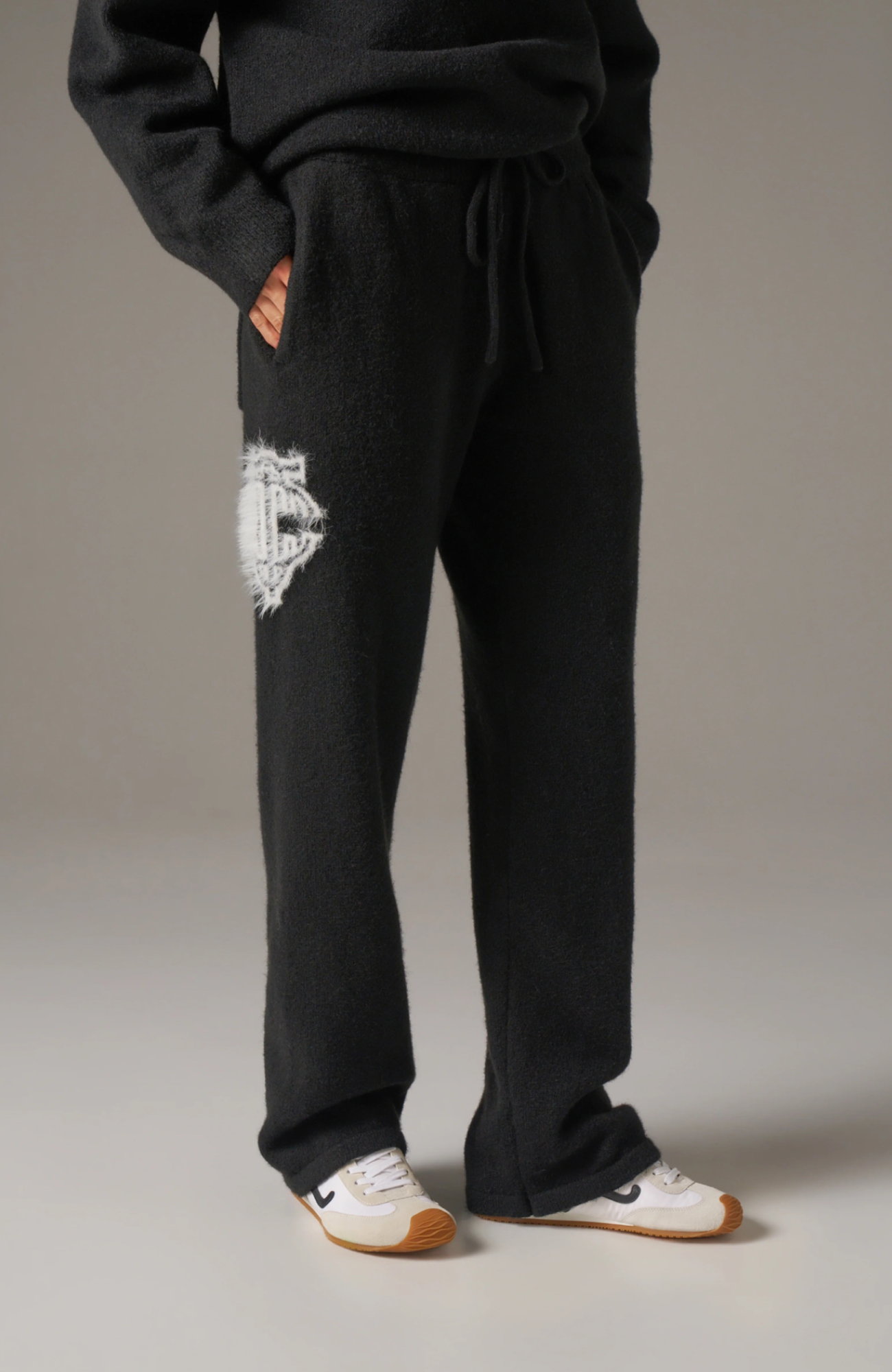 Couture Club - Monogram Fluffy Knit Joggers | Black