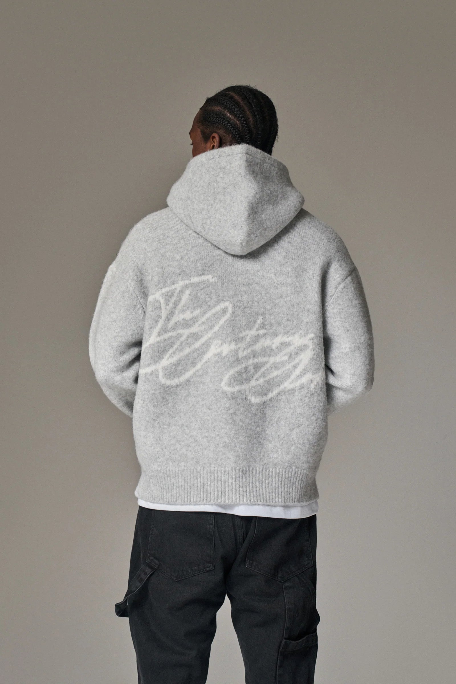 Couture Club - Script Logo Knitted Hoodie | Grey