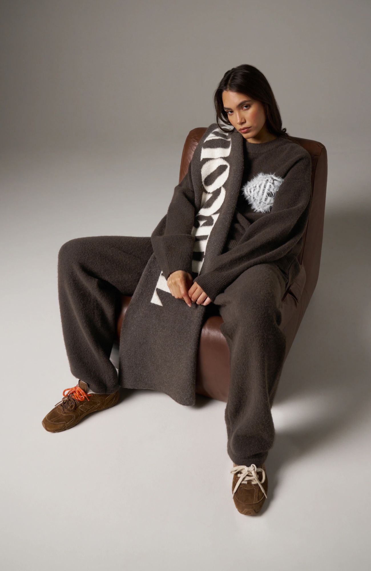 Couture Club - Monogram Fluffy Knit Joggers | Brown