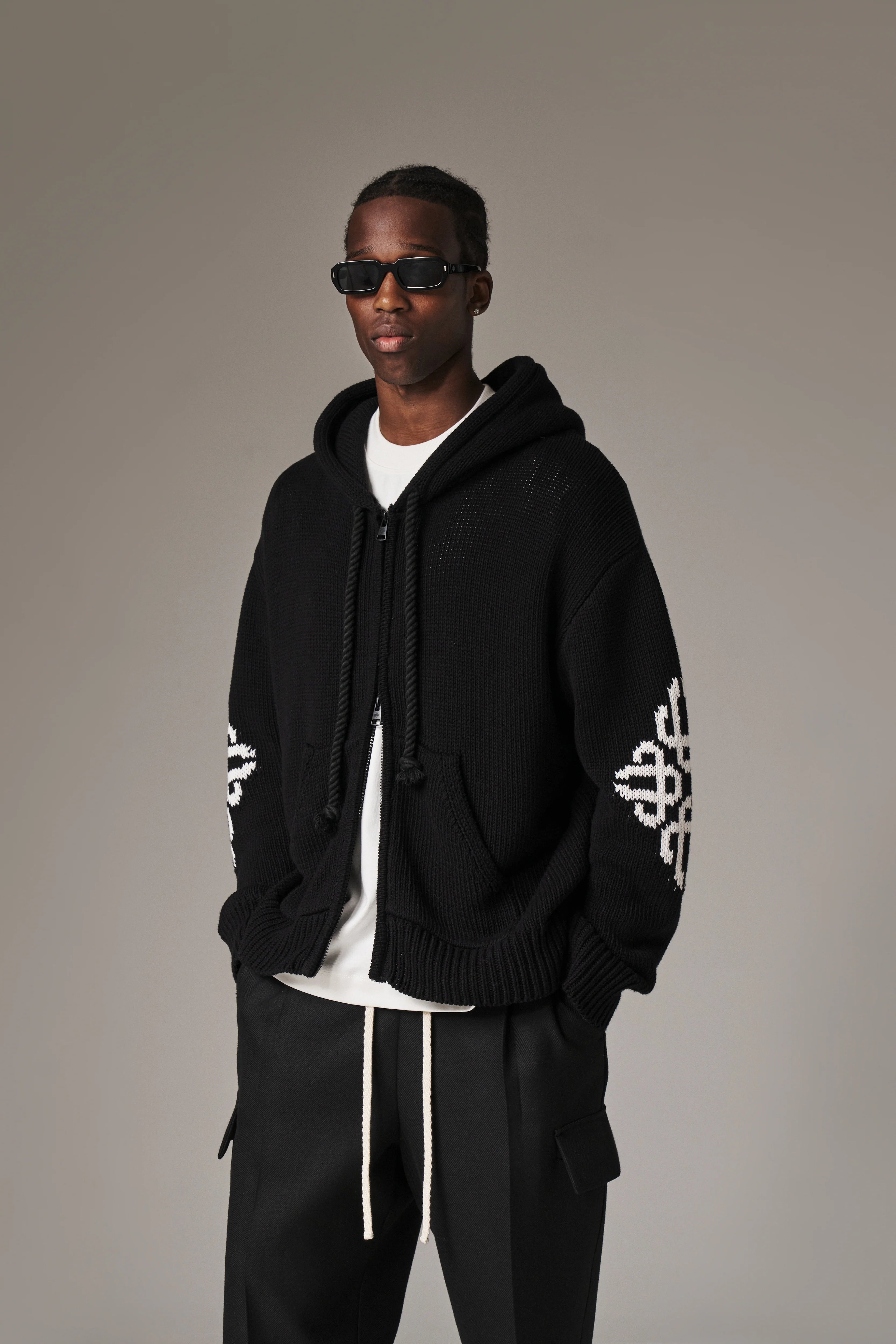 Couture Club - Chunky Knit Emblem Hoodie | Black