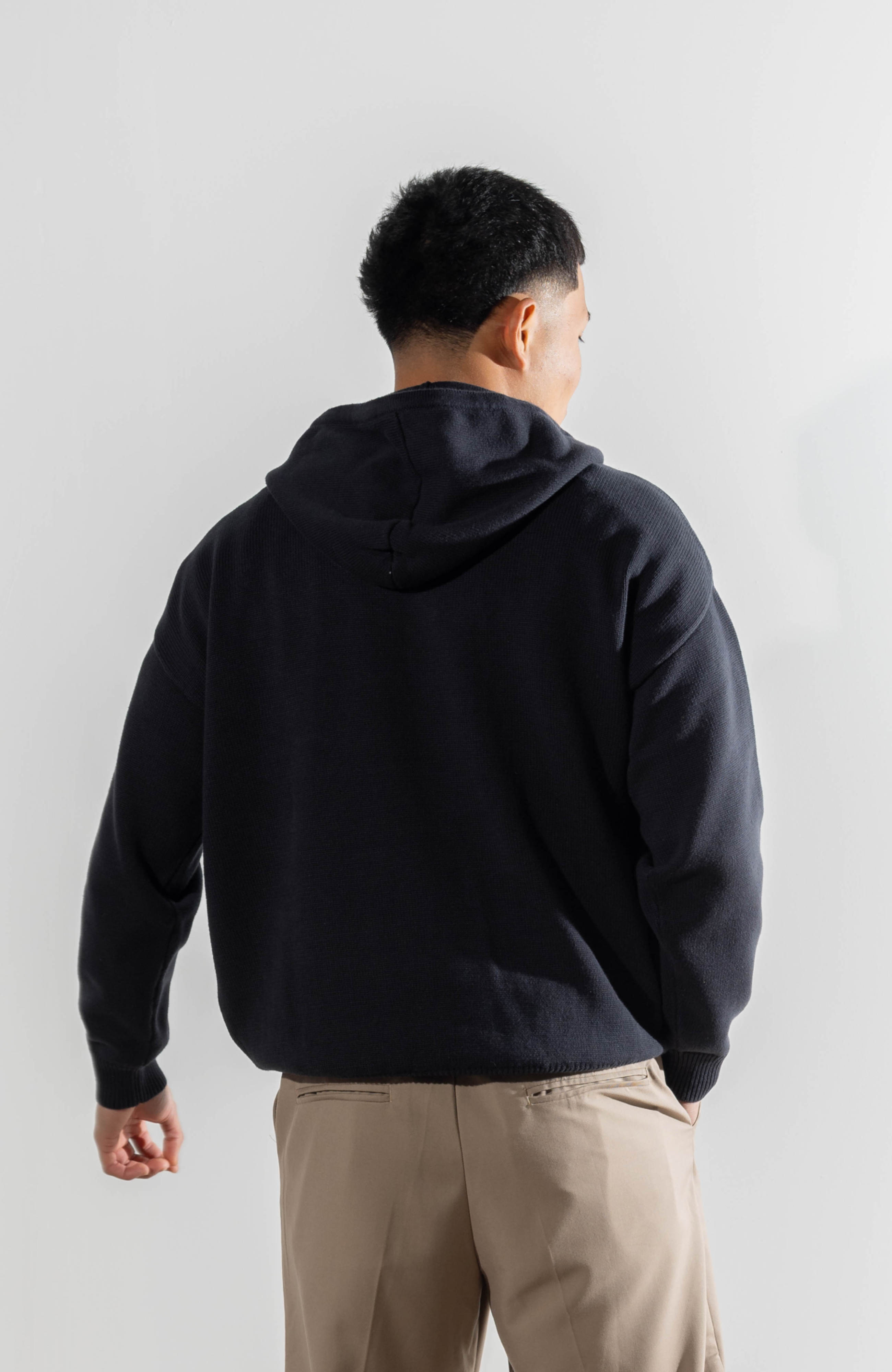 Culture Origins - Embossed Knitted Hoodie | Off Black