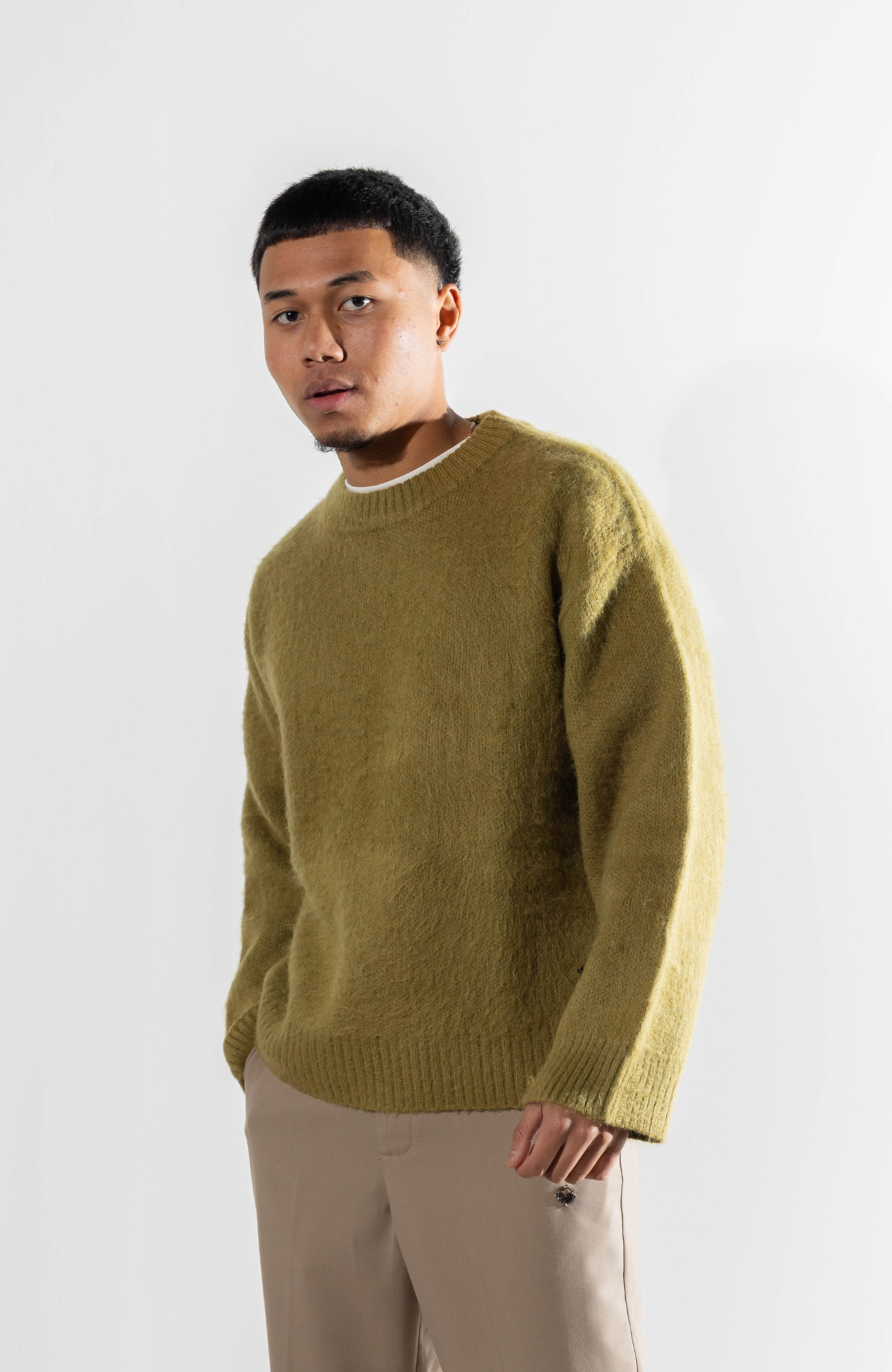 Culture Origins - Mohair Knitted Sweater | Moss Green