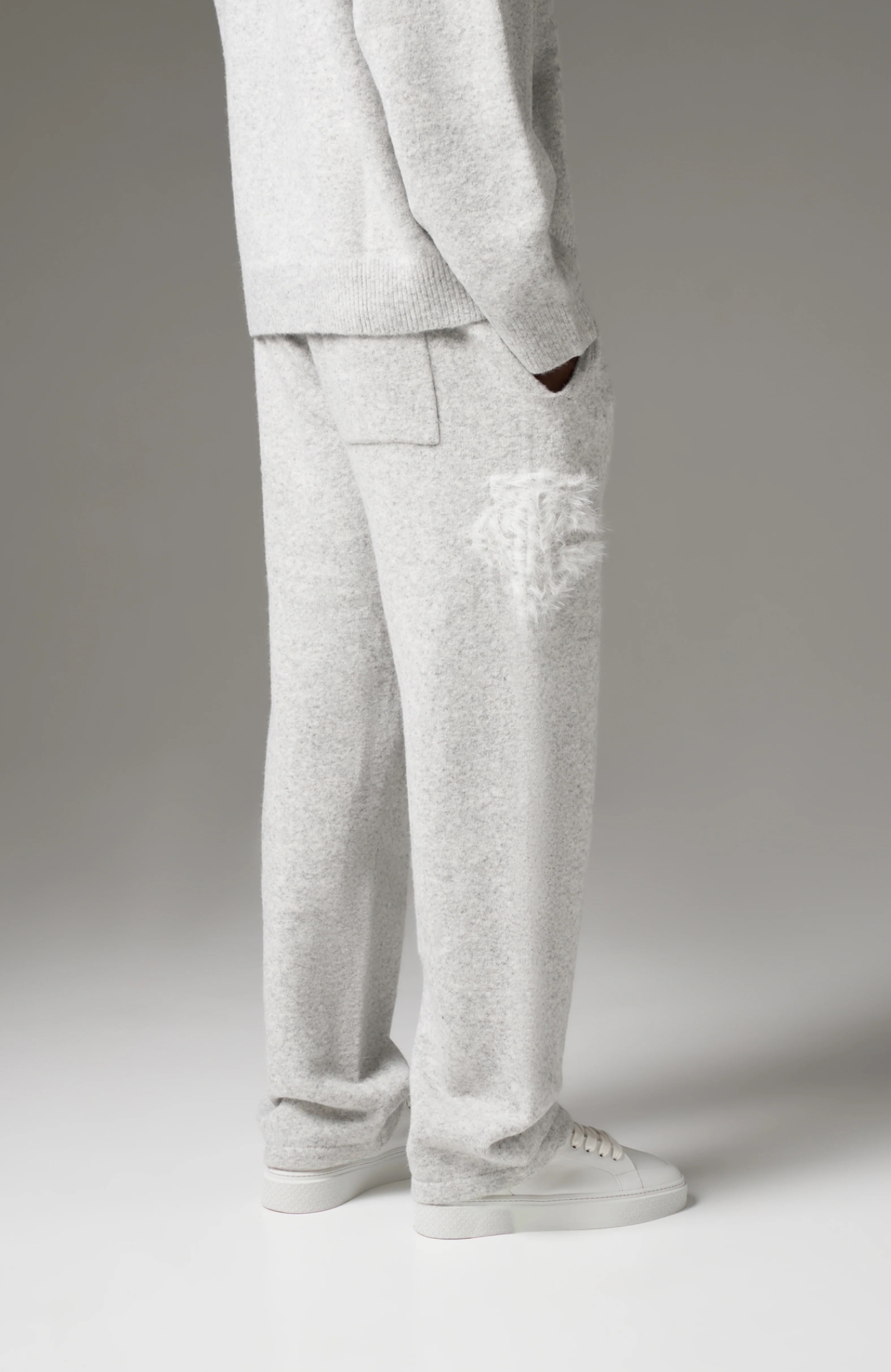 Couture Club - Monogram Fluffy Knit Joggers | Grey Marl