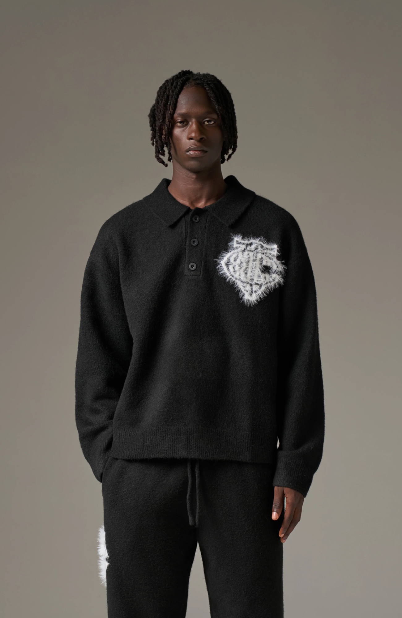 Couture Club - Monogram Fluffy Knit Polo | Black