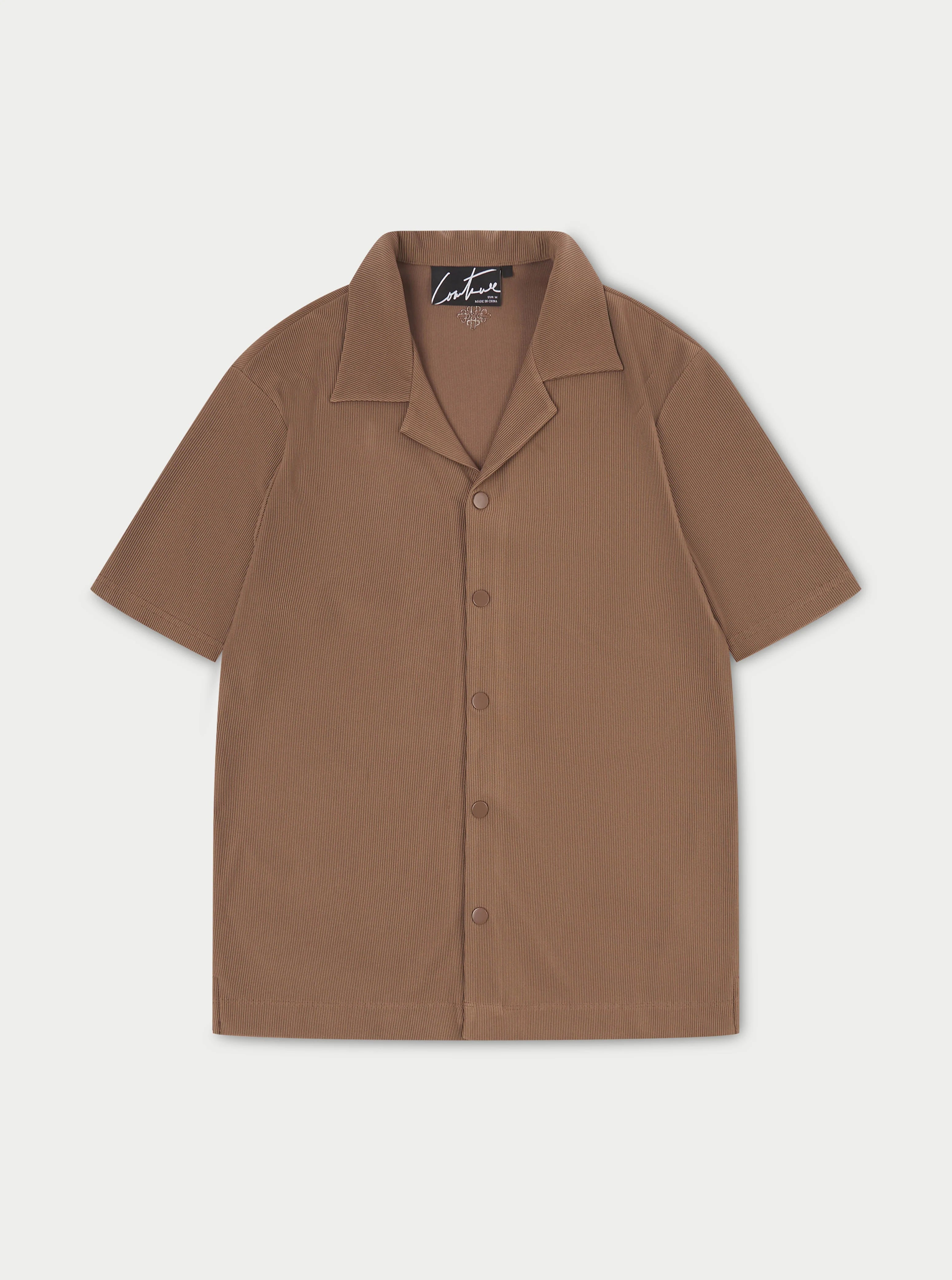Couture Club - Rib Textured Short Sleeve Shirt | Brown